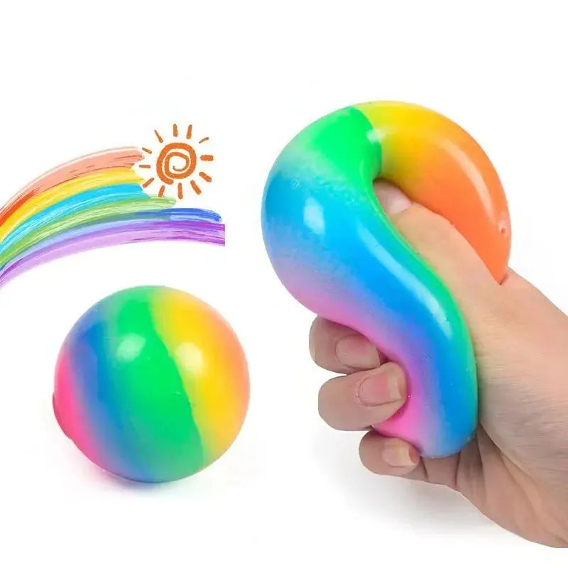 Bola rosa con gradiente de arcoíris para aliviar el estrés, juguete para apretar, pelota para saltar de rebote lento, pelota de juguete para entrenamiento de dedos para niños