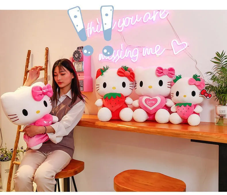 Kawaii Sanrio Hello Kitty juguete de peluche fresa KT gato almohada muñeca regalo de cumpleaños para niños decoración del hogar muñeca Animal
