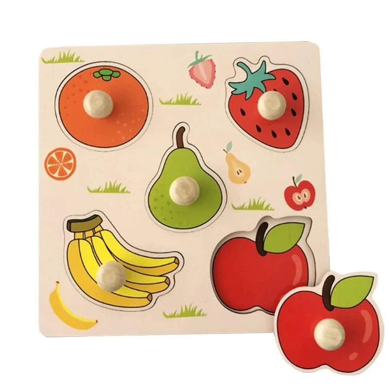 Juguetes Montessori para bebés, rompecabezas de madera 3D, tablero para rascar a mano para niños, rompecabezas para niños, educación temprana, juguete cognitivo de frutas