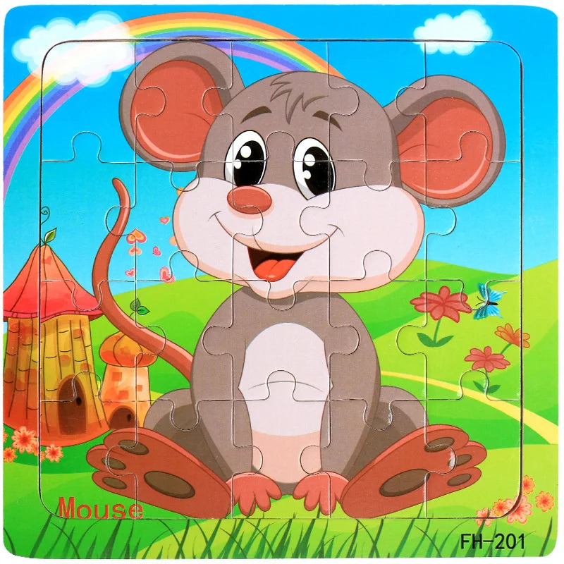 Nuevo Rompecabezas 3d de madera de 20 piezas, rompecabezas de vehículo de animales de dibujos animados, juguetes educativos Montessori para niños, bebés de 1, 2, 3 años