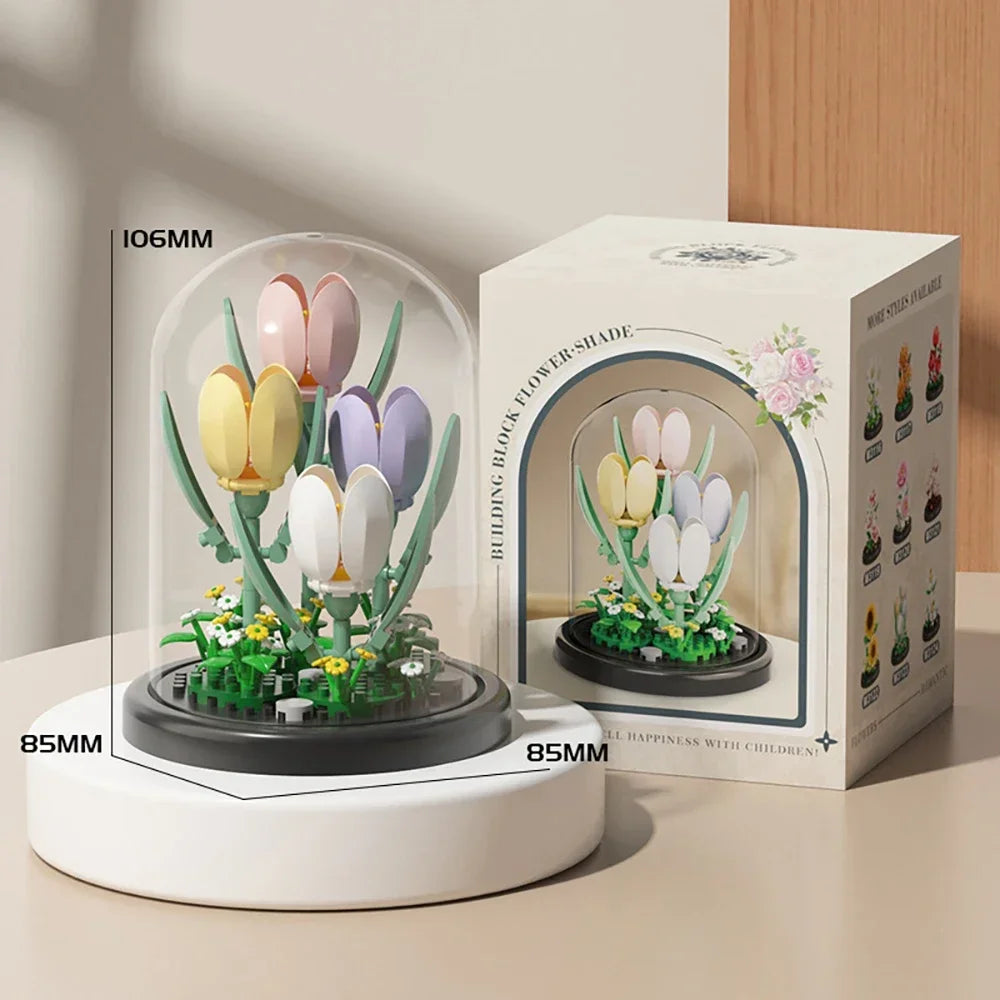 MOC-ramo eterno de rosas, bloques de construcción, conjunto 3D de construcción de flores, caja de exhibición de ramo eterno, juguete de ladrillo para decoración del hogar y la Oficina