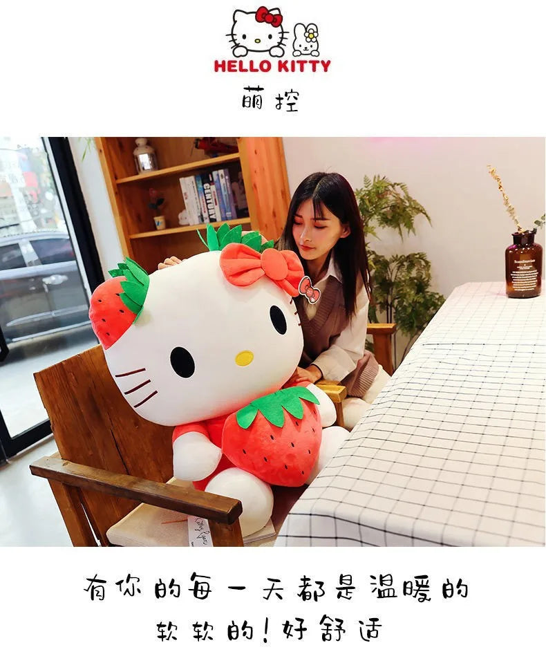 Kawaii Sanrio Hello Kitty juguete de peluche fresa KT gato almohada muñeca regalo de cumpleaños para niños decoración del hogar muñeca Animal