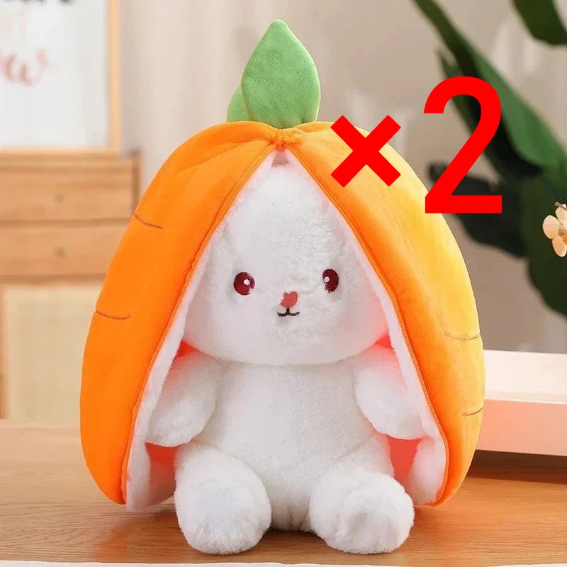 Conejo de peluche de fresa y zanahoria de 25cm, juguete de peluche creativo en fruta, transforma el bebé, muñeco de conejito de peluche para chico, regalo de cumpleaños