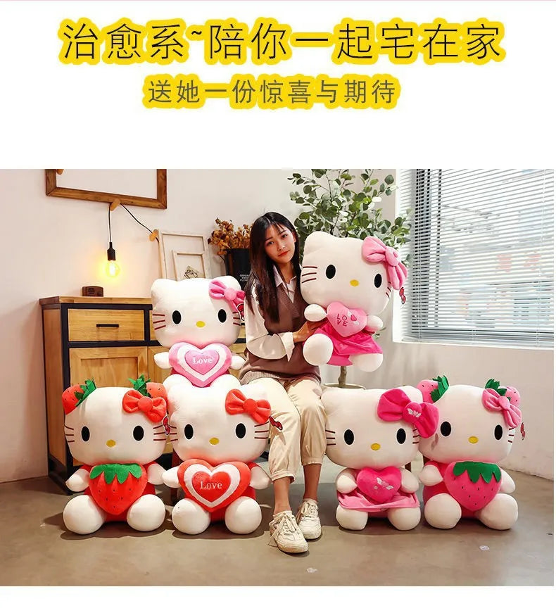 Kawaii Sanrio Hello Kitty juguete de peluche fresa KT gato almohada muñeca regalo de cumpleaños para niños decoración del hogar muñeca Animal