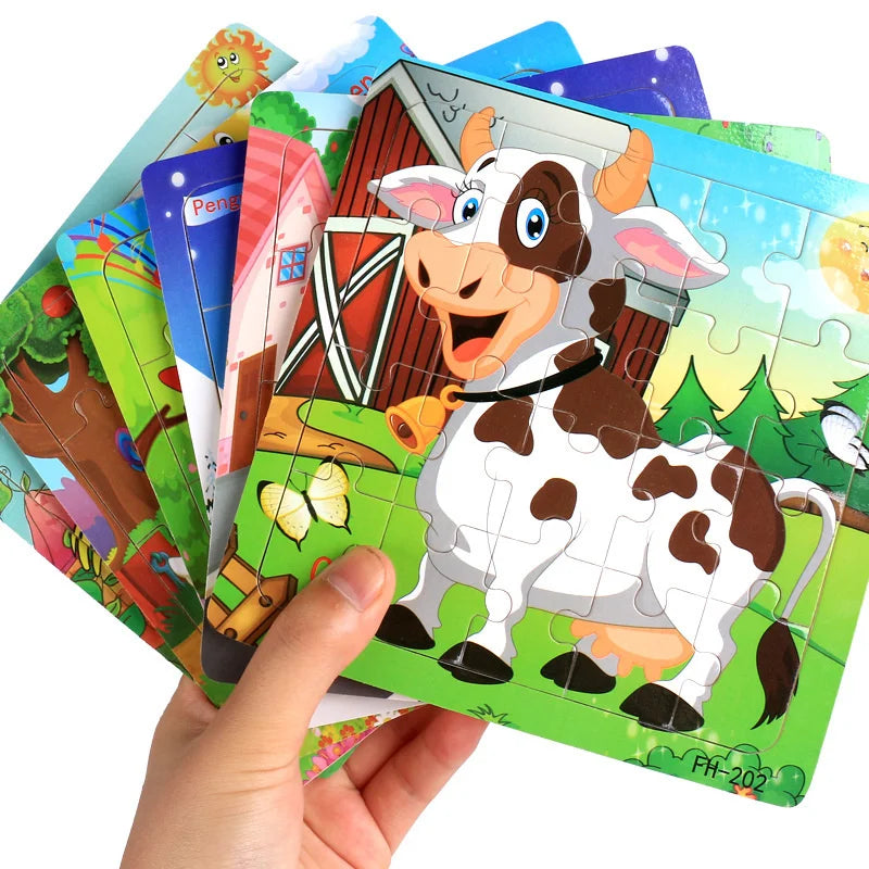 Nuevo Rompecabezas 3d de madera de 20 piezas, rompecabezas de vehículo de animales de dibujos animados, juguetes educativos Montessori para niños, bebés de 1, 2, 3 años