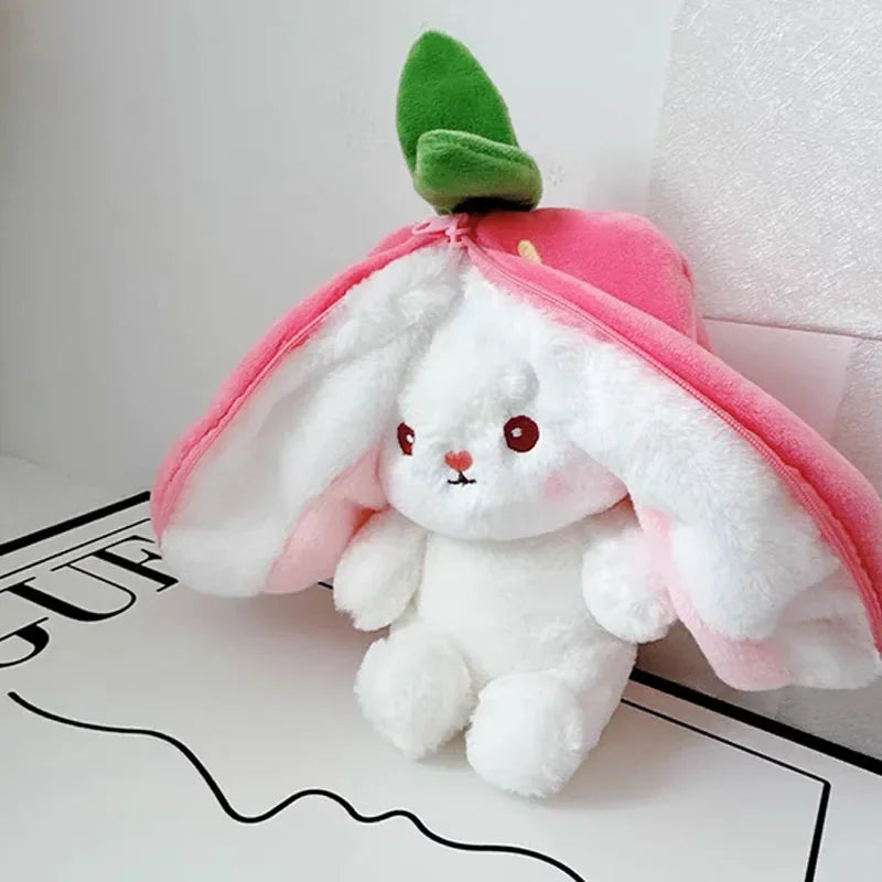 Conejo de peluche de fresa y zanahoria de 25cm, juguete de peluche creativo en fruta, transforma el bebé, muñeco de conejito de peluche para chico, regalo de cumpleaños