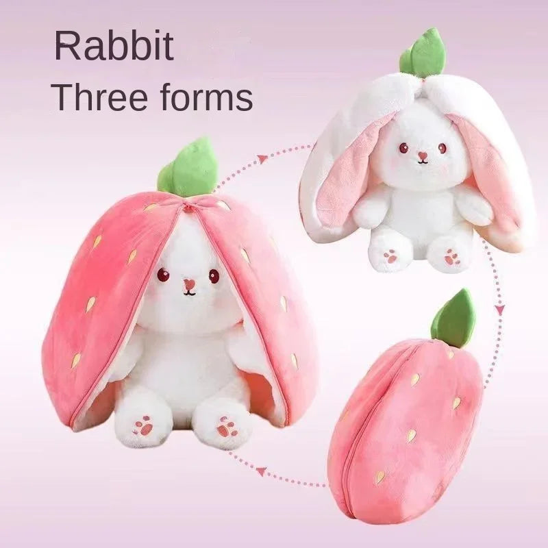 Conejo de peluche de fresa y zanahoria de 25cm, juguete de peluche creativo en fruta, transforma el bebé, muñeco de conejito de peluche para chico, regalo de cumpleaños