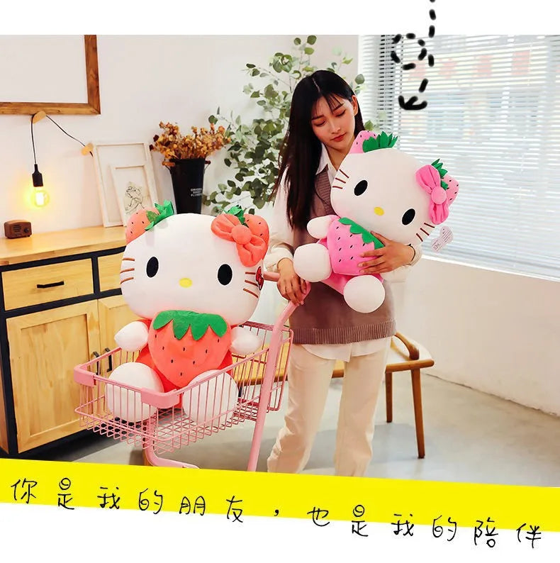 Kawaii Sanrio Hello Kitty juguete de peluche fresa KT gato almohada muñeca regalo de cumpleaños para niños decoración del hogar muñeca Animal