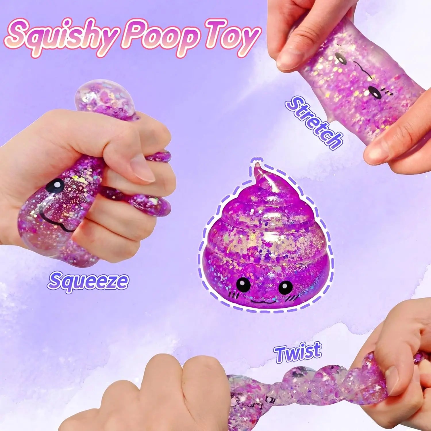 Novedad Squishy Caca Stress Ball Squishies juguetes brillo divertido estiramiento apretar Fidget juguetes para niños adultos regalo de broma del Día de los Inocentes