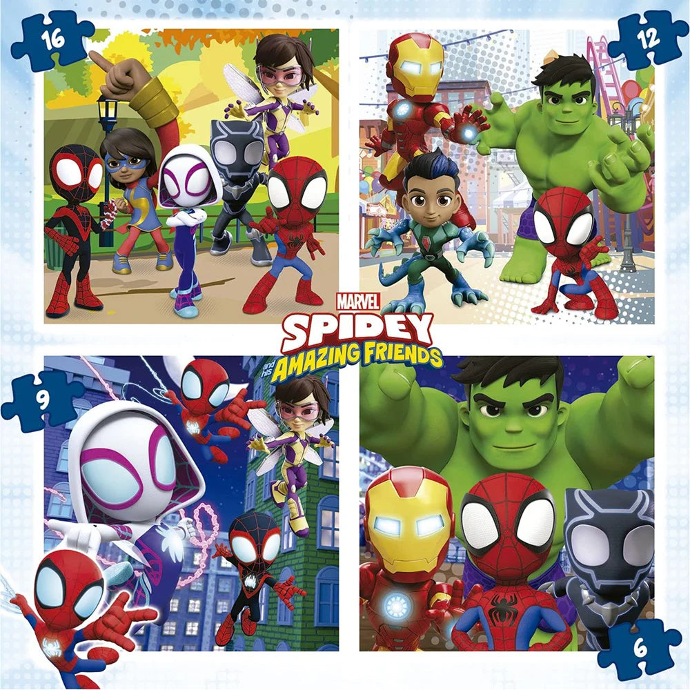 Puzzles progresivos 6-9-12-16  piezas Spidey y sus increíbles amigos en maletin (Educa 19580)