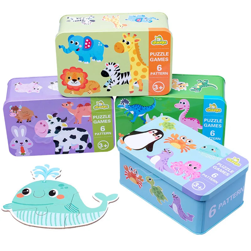 Rompecabezas para bebés, juguetes educativos Montessori, juegos de rompecabezas 3D de madera, caja de hierro, rompecabezas para niños, rompecabezas de madera para niños de 2 a 3 a 4 años