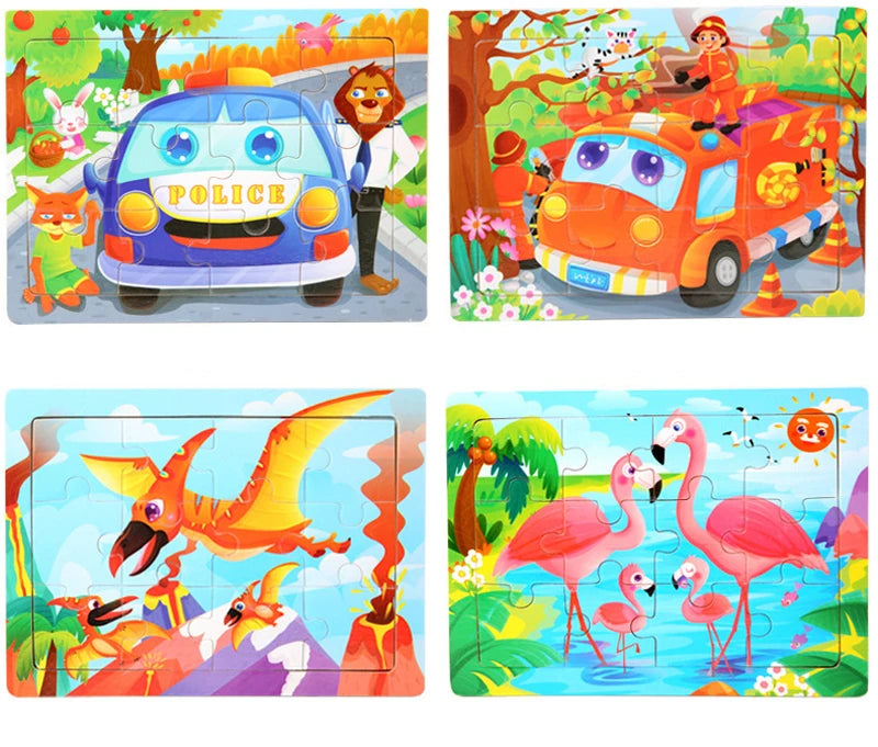 Rompecabezas 3D de madera Montessori de 15x11cm, juego de rompecabezas de inteligencia Animal de dibujos animados, juguetes educativos de Aprendizaje Temprano para niños