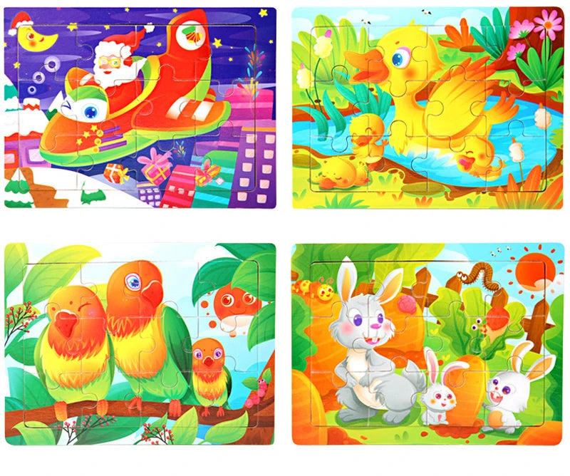 Rompecabezas 3D de madera Montessori de 15x11cm, juego de rompecabezas de inteligencia Animal de dibujos animados, juguetes educativos de Aprendizaje Temprano para niños