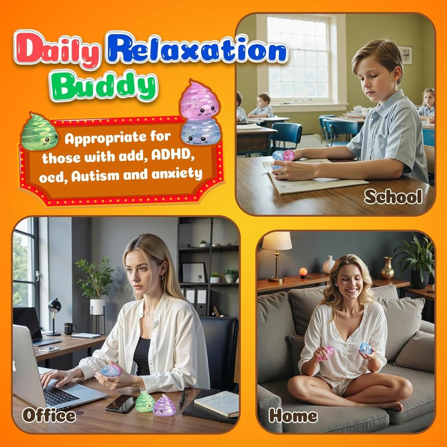 Novedad Squishy Caca Stress Ball Squishies juguetes brillo divertido estiramiento apretar Fidget juguetes para niños adultos regalo de broma del Día de los Inocentes