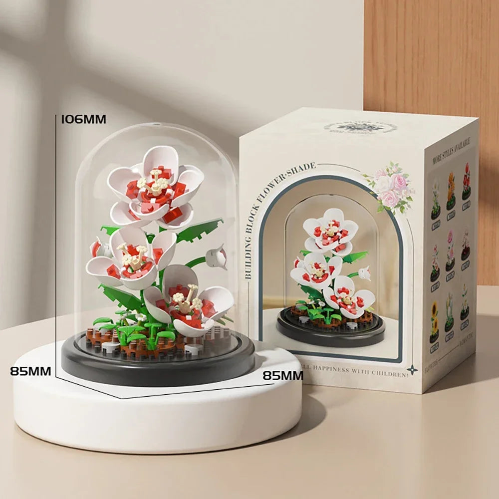 MOC-ramo eterno de rosas, bloques de construcción, conjunto 3D de construcción de flores, caja de exhibición de ramo eterno, juguete de ladrillo para decoración del hogar y la Oficina