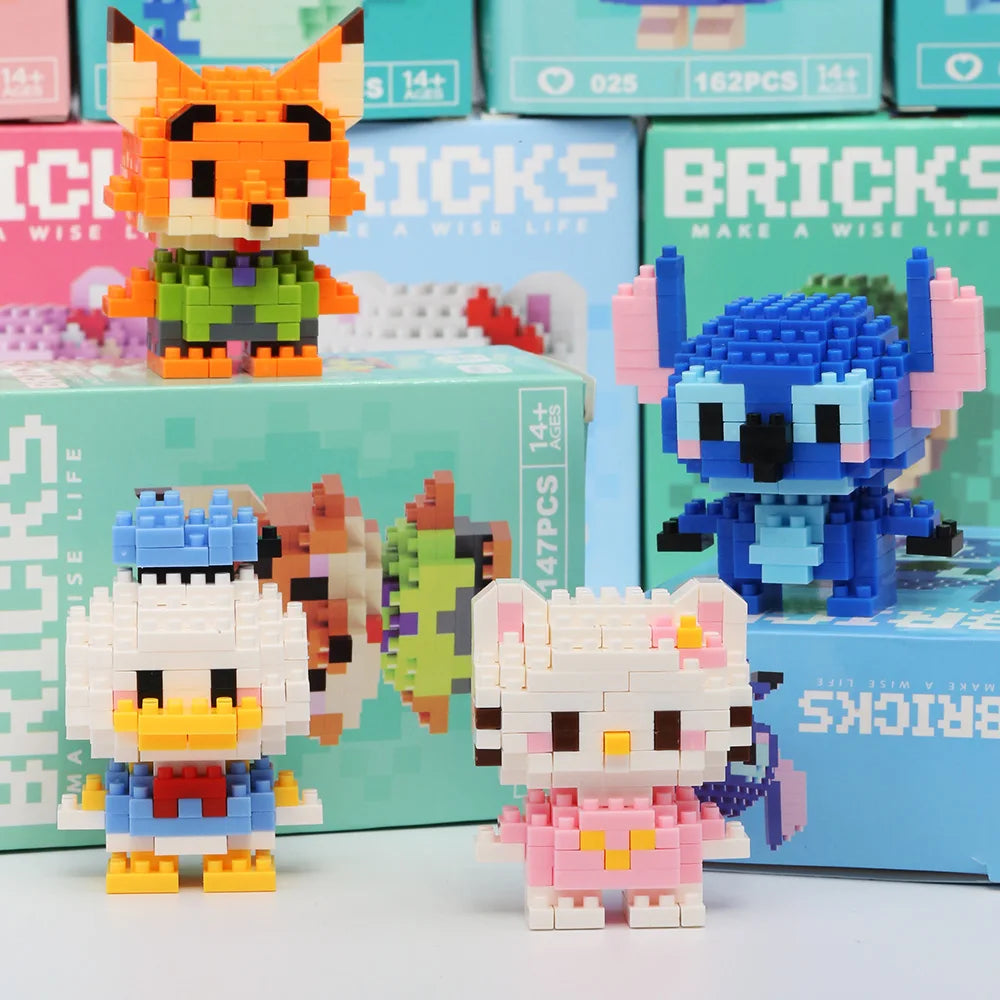Stitch Disney princesa Elsa LinaBell bloques de construcción Mickey Mouse pato Mini figuras de acción bloques montar juguetes ladrillo niños regalos