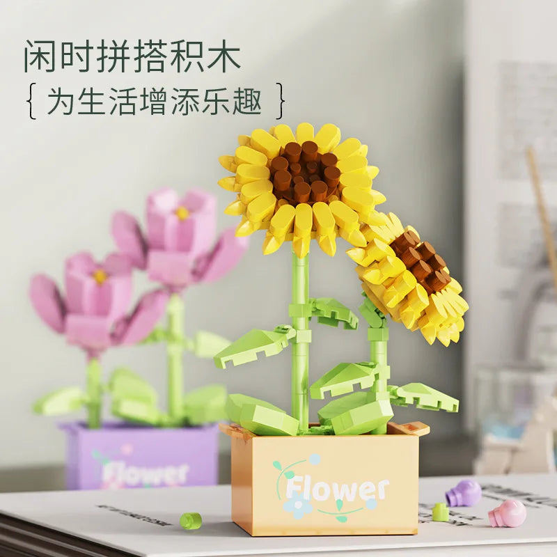 Ramo de flores Mini Diy juguetes de bloques de construcción para niños bloques para adultos Constructor Micro ladrillos conjunto de construcción regalo