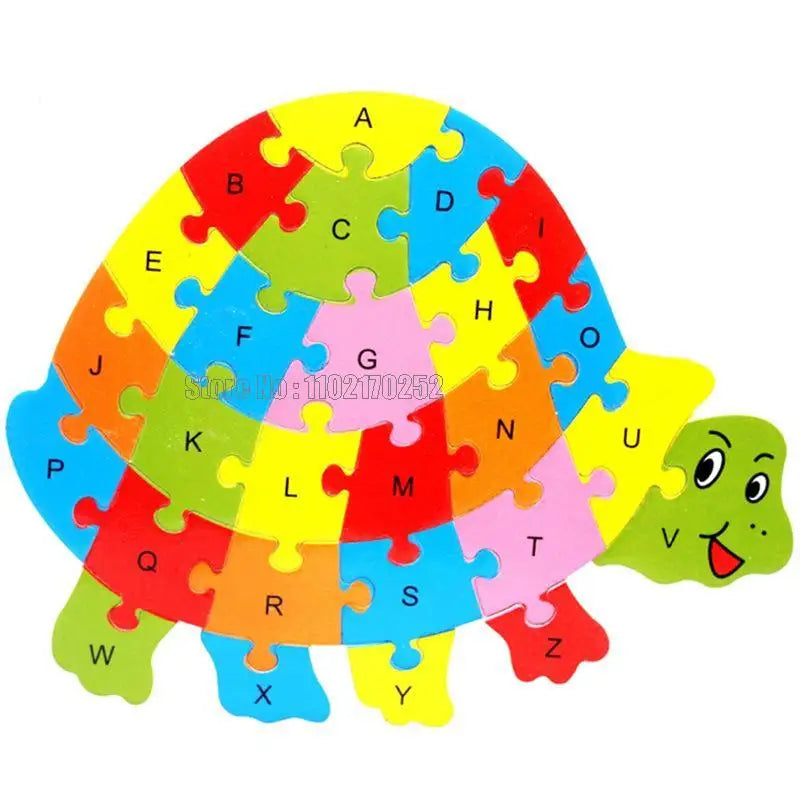 Animales de madera Inglés 26 Letras alfabéticas Rompecabezas Niños 3-5-6 años Juguete