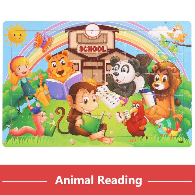 Rompecabezas 3D Montessori de 30 piezas económico, rompecabezas de madera con animales de dibujos animados, juego de mesa, juguetes educativos para niños, regalos