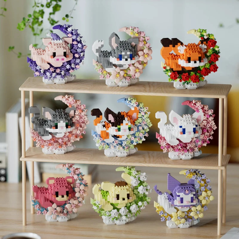 Mini perro gato panda mapache lindo mascota pequeño miniatura de bloques de construcción serie adornos juguete para niños regalos de cumpleaños de Navidad para niños