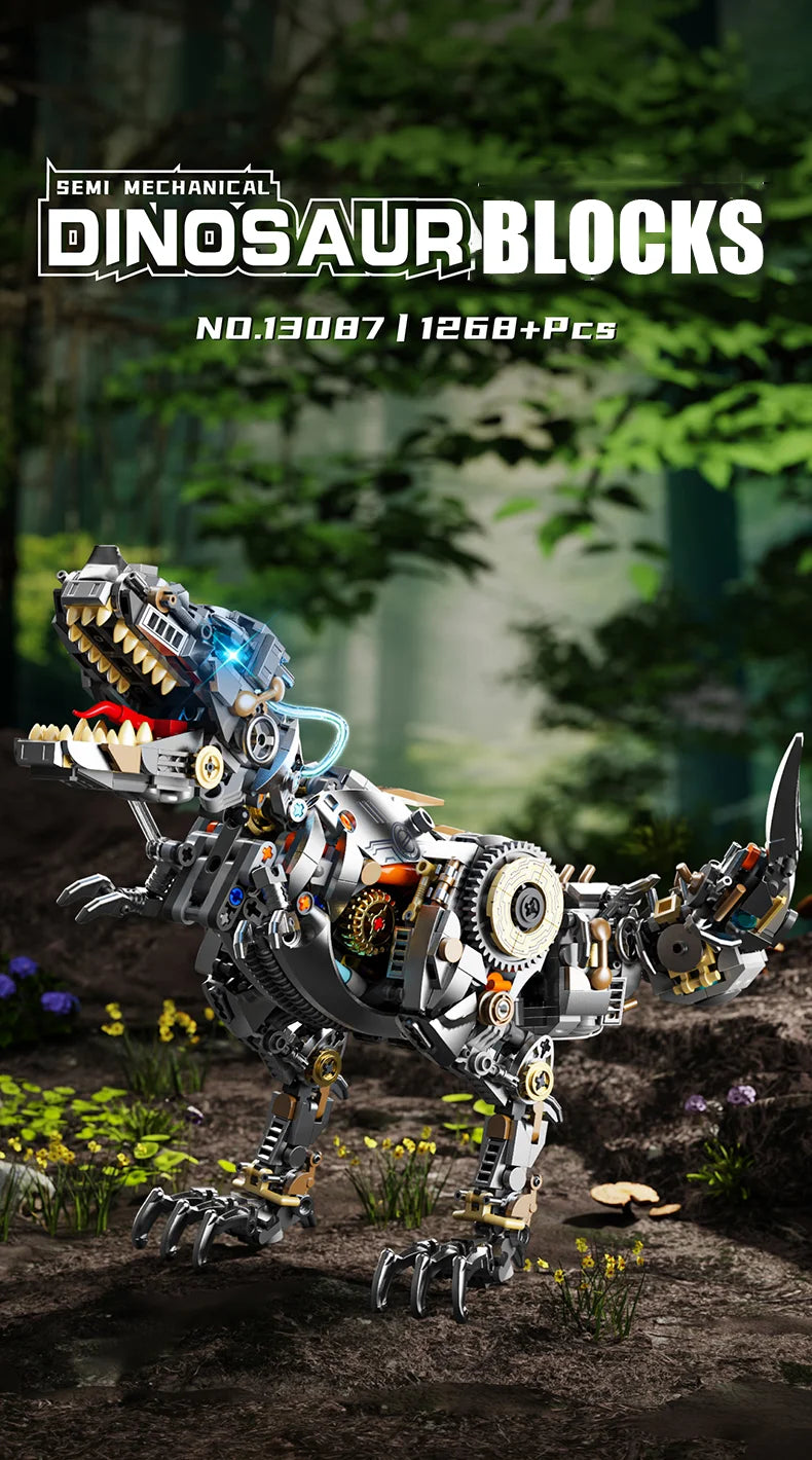 Bloques de construcción de animales mecánicos t-rex ballena loro diablo rayos tiburón modelo ladrillos con luz para chico juguetes para adultos regalos de escritorio
