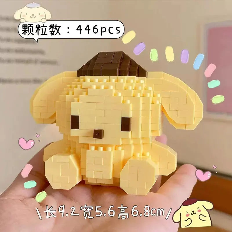 KEEPPLEY Sanrio Anime Hello Kitty My Melody Cinnamoroll pompurin Kuromi bloques de construcción para niñas, regalo de Navidad de vacaciones para niños
