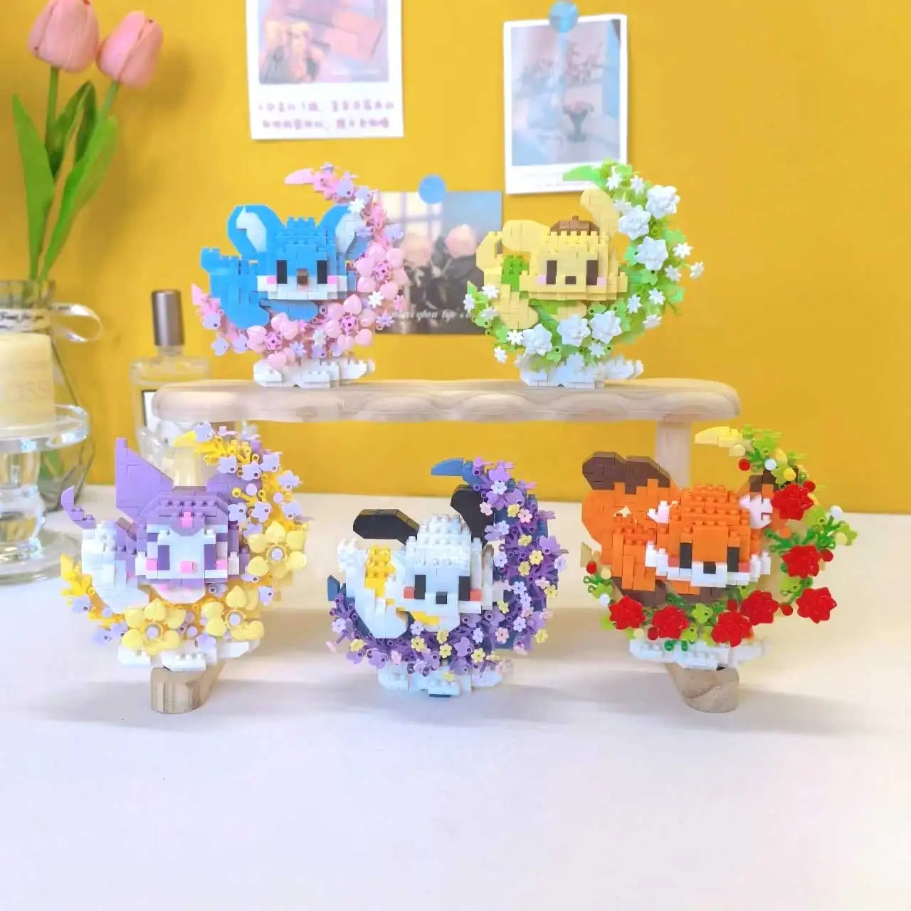 Mini perro gato panda mapache lindo mascota pequeño miniatura de bloques de construcción serie adornos juguete para niños regalos de cumpleaños de Navidad para niños
