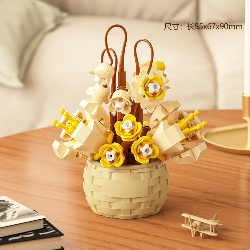 Ramo de flores para adultos, micropartículas de bloques de construcción, juguete para niños y niñas de 6 a 12 años, regalo de cumpleaños, Mini ladrillos de flores