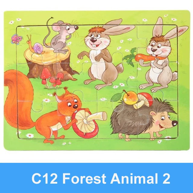 Rompecabezas 3D de madera Montessori de 15x11cm, juego de rompecabezas de inteligencia Animal de dibujos animados, juguetes educativos de Aprendizaje Temprano para niños