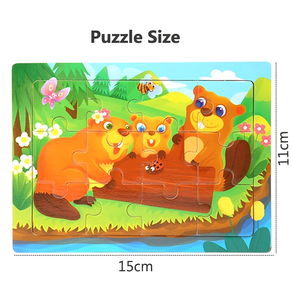 Rompecabezas 3D de madera Montessori de 15x11cm, juego de rompecabezas de inteligencia Animal de dibujos animados, juguetes educativos de Aprendizaje Temprano para niños