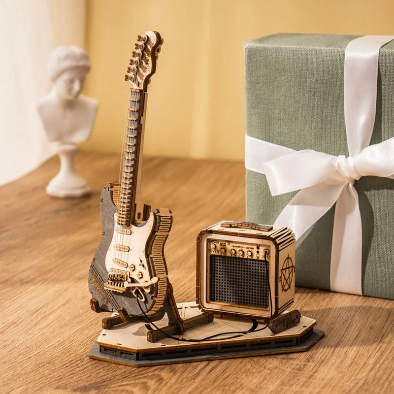 Robotime ROKR guitarra eléctrica rompecabezas de madera 3D para niños adultos montaje juguetes creativos juego de bloques de construcción para regalos de navidad
