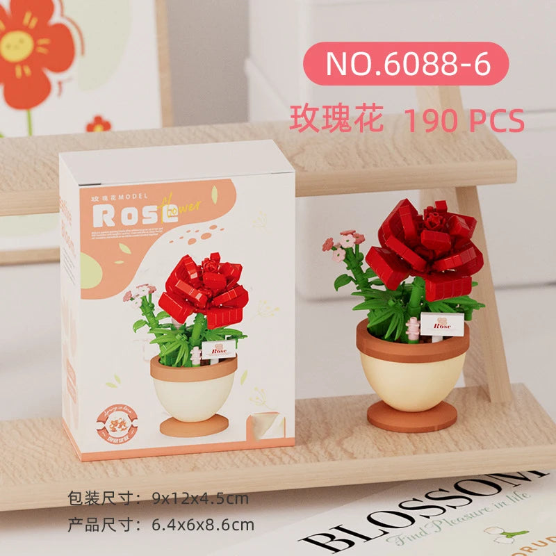 Ramo de flores para adultos, micropartículas de bloques de construcción, juguete para niños y niñas de 6 a 12 años, regalo de cumpleaños, Mini ladrillos de flores