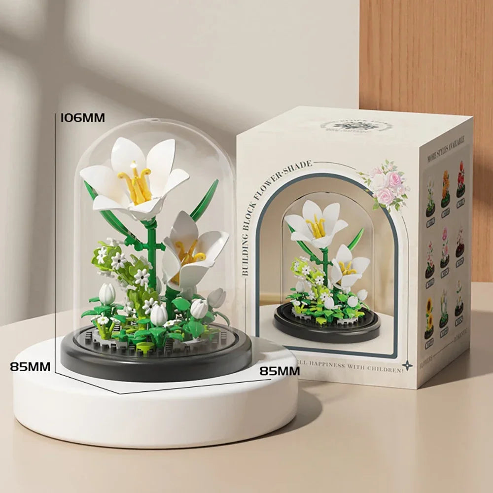 MOC-ramo eterno de rosas, bloques de construcción, conjunto 3D de construcción de flores, caja de exhibición de ramo eterno, juguete de ladrillo para decoración del hogar y la Oficina