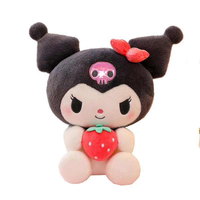 Almohada Kuromi de fresa Sanrio de 25cm, juguete de peluche para niñas, juguetes de peluche suaves, muñeco con melodía de fresa, regalo