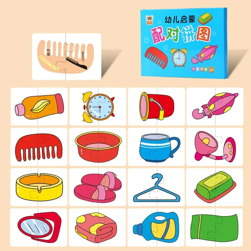 Rompecabezas de animales para niños pequeños de 1, 2, 3 años, niños y niñas, aprendizaje de animales, tarjeta de memoria, juego a juego, juguetes educativos para niños