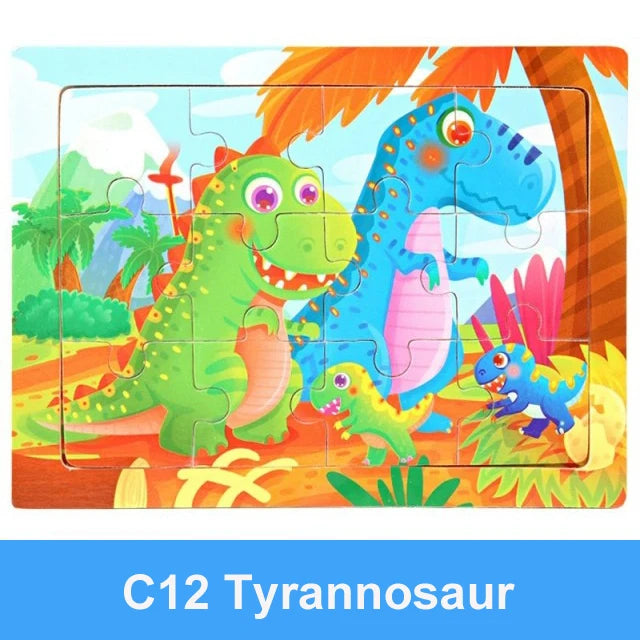Rompecabezas 3D de madera Montessori de 15x11cm, juego de rompecabezas de inteligencia Animal de dibujos animados, juguetes educativos de Aprendizaje Temprano para niños