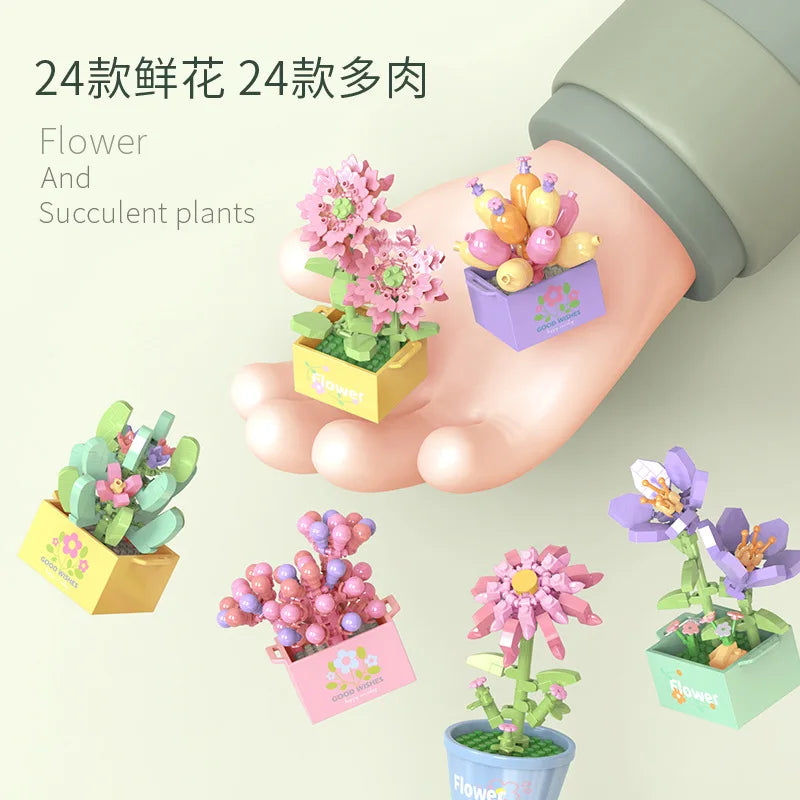 Ramo de flores Mini Diy juguetes de bloques de construcción para niños bloques para adultos Constructor Micro ladrillos conjunto de construcción regalo