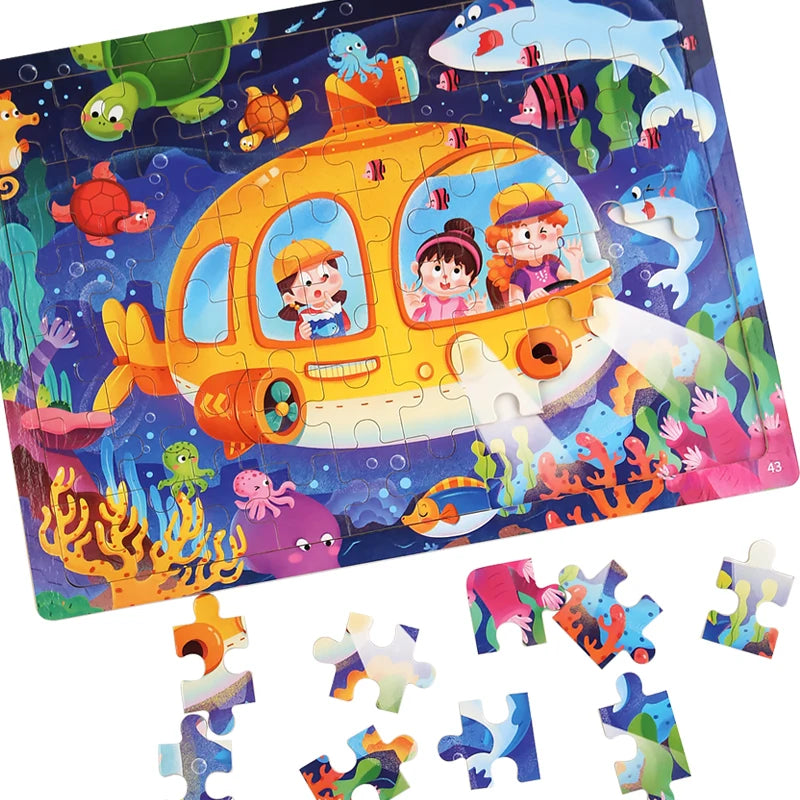 Rompecabezas de madera de 60 uds., rompecabezas 3D de colores, personajes de dibujos animados, animales, aprendizaje educativo temprano, pensamiento lógico, rompecabezas de enfoque, juguetes de regalo