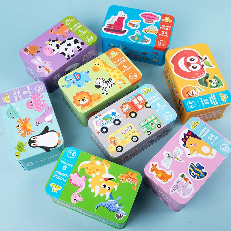 Rompecabezas para bebés, juguetes educativos Montessori, juegos de rompecabezas 3D de madera, caja de hierro, rompecabezas para niños, rompecabezas de madera para niños de 2 a 3 a 4 años