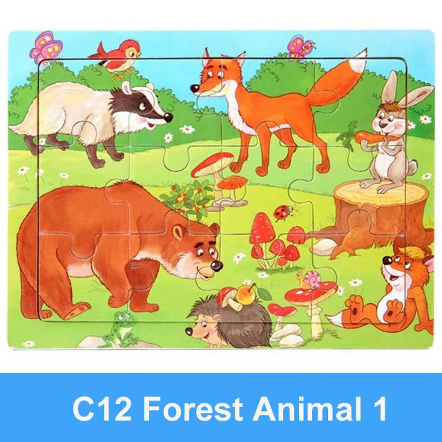 Rompecabezas 3D de madera Montessori de 15x11cm, juego de rompecabezas de inteligencia Animal de dibujos animados, juguetes educativos de Aprendizaje Temprano para niños