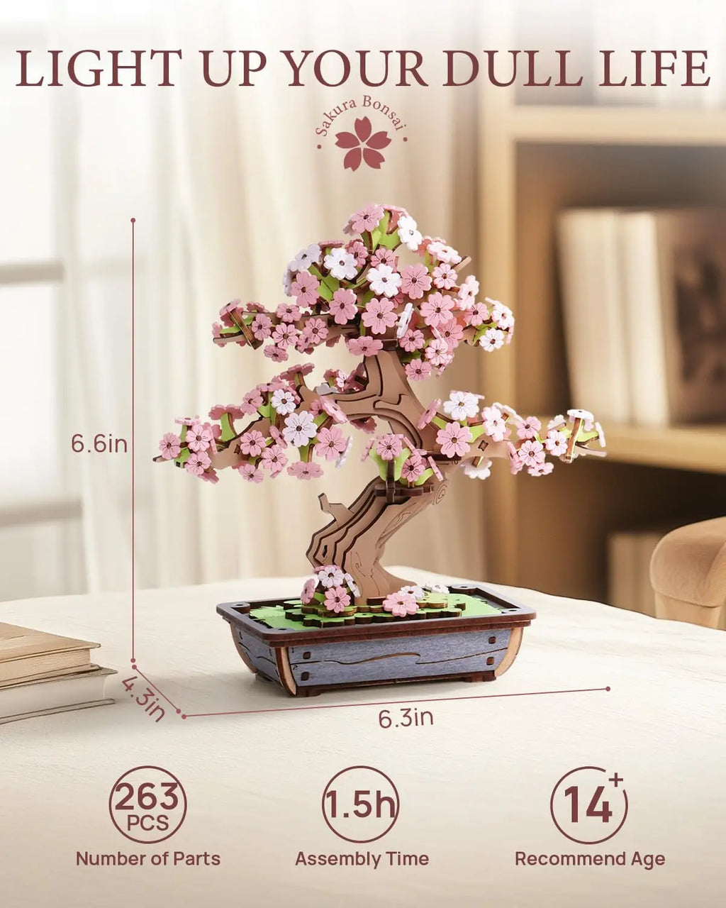 Robotime Rolife-rompecabezas de bonsái Sakura de madera 3D, fácil montaje, Kit de bonsái de pino verde, regalo de Navidad para decoración del hogar familiar
