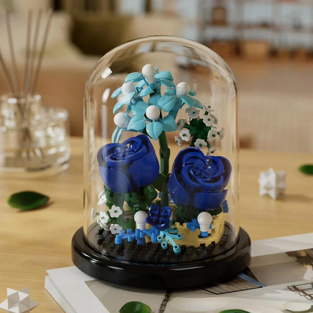 Ramo de flores, bonsái, bloques de construcción, planta de plástico Artificial, cubierta antipolvo, Micro modelo, juguete de decoración del hogar para niños, regalo de cumpleaños