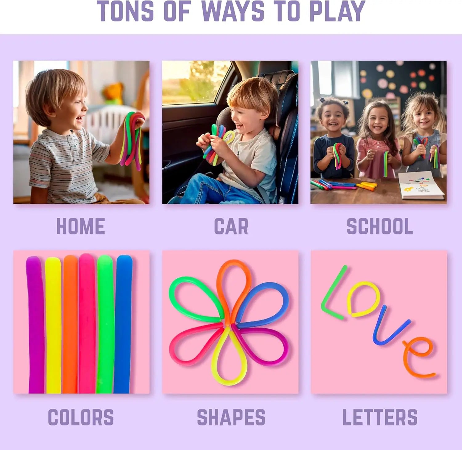 Paquete de 6 juguetes sensoriales de cuerda elástica, resistencia al apretar, fortalece los brazos, fideos, juguetes para aliviar el estrés para niños y adultos