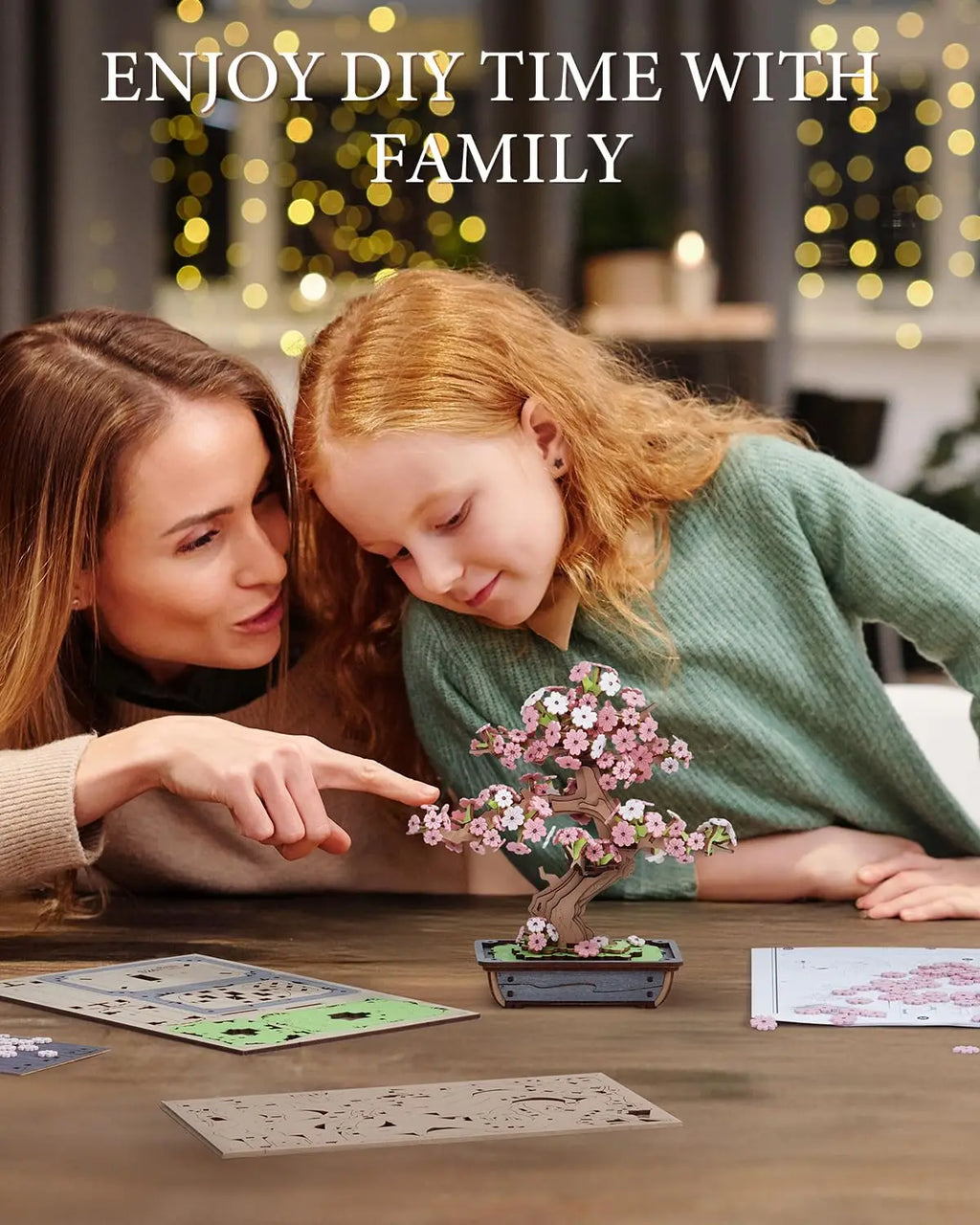 Robotime Rolife-rompecabezas de bonsái Sakura de madera 3D, fácil montaje, Kit de bonsái de pino verde, regalo de Navidad para decoración del hogar familiar