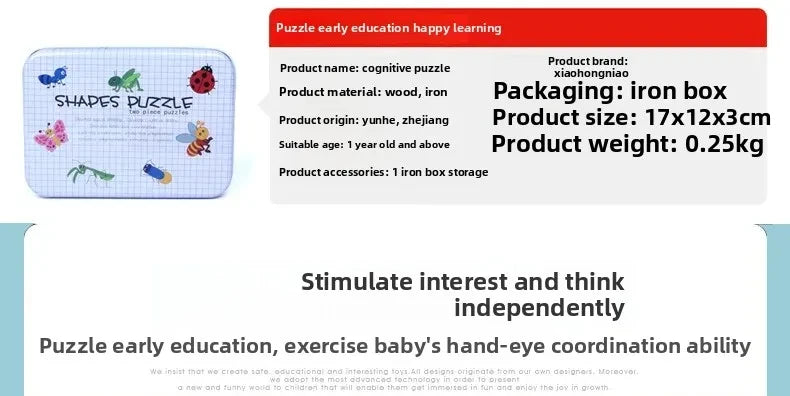 Rompecabezas para bebés, juguetes educativos Montessori, juegos de rompecabezas 3D de madera, caja de hierro, rompecabezas para niños, rompecabezas de madera para niños de 2 a 3 a 4 años