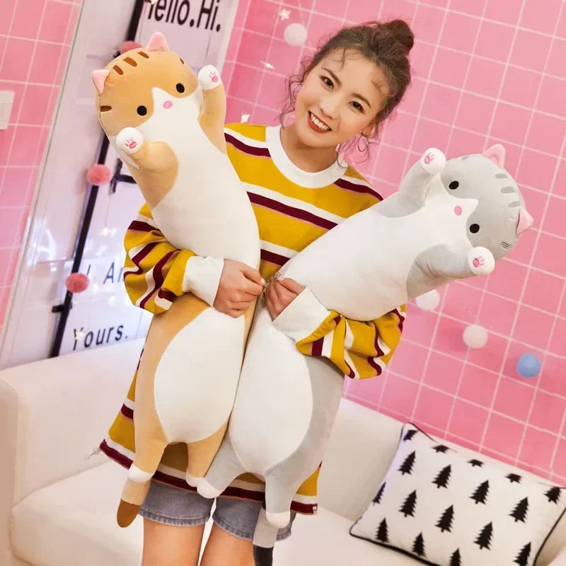 19,5 pulgadas lindo juguete de peluche de gato de 50cm largo rosa marrón gris gatos durmientes almohada de pierna Squishy pequeño Animal muñeca apaciguador regalo de peluche