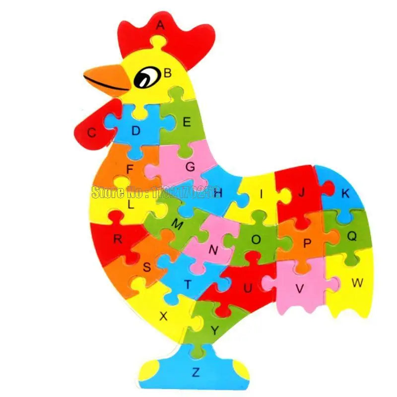 Animales de madera Inglés 26 Letras alfabéticas Rompecabezas Niños 3-5-6 años Juguete