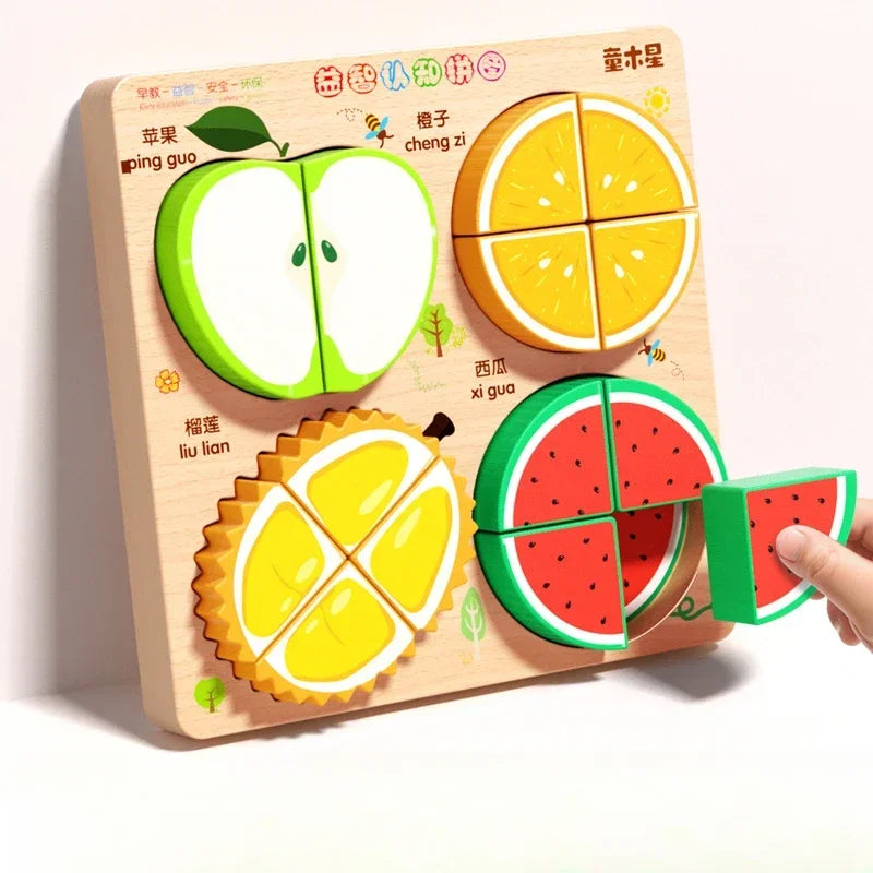Rompecabezas de madera 3D de dibujos animados Montessori, rompecabezas de tráfico de animales, juguetes para niños, juego cognitivo educativo de Aprendizaje Temprano, regalos para niños