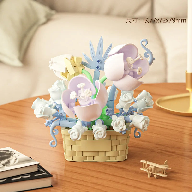 Ramo de flores para adultos, micropartículas de bloques de construcción, juguete para niños y niñas de 6 a 12 años, regalo de cumpleaños, Mini ladrillos de flores