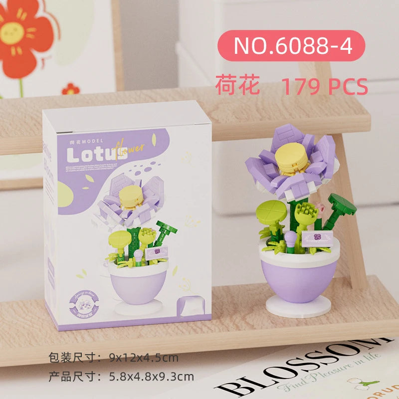 Ramo de flores para adultos, micropartículas de bloques de construcción, juguete para niños y niñas de 6 a 12 años, regalo de cumpleaños, Mini ladrillos de flores
